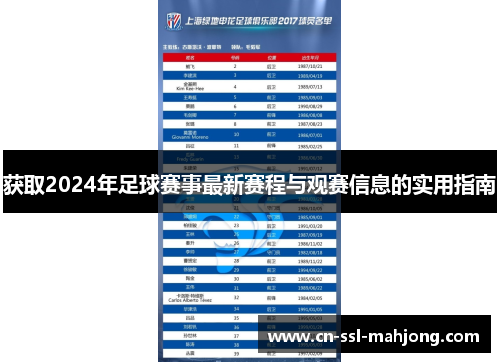 获取2024年足球赛事最新赛程与观赛信息的实用指南