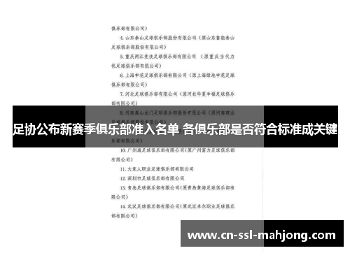 足协公布新赛季俱乐部准入名单 各俱乐部是否符合标准成关键